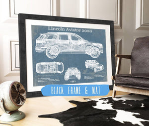 20" x 16" / Black Frame & Mat Cutler West Lincoln Aviator 2020 Vintage Blueprint Print