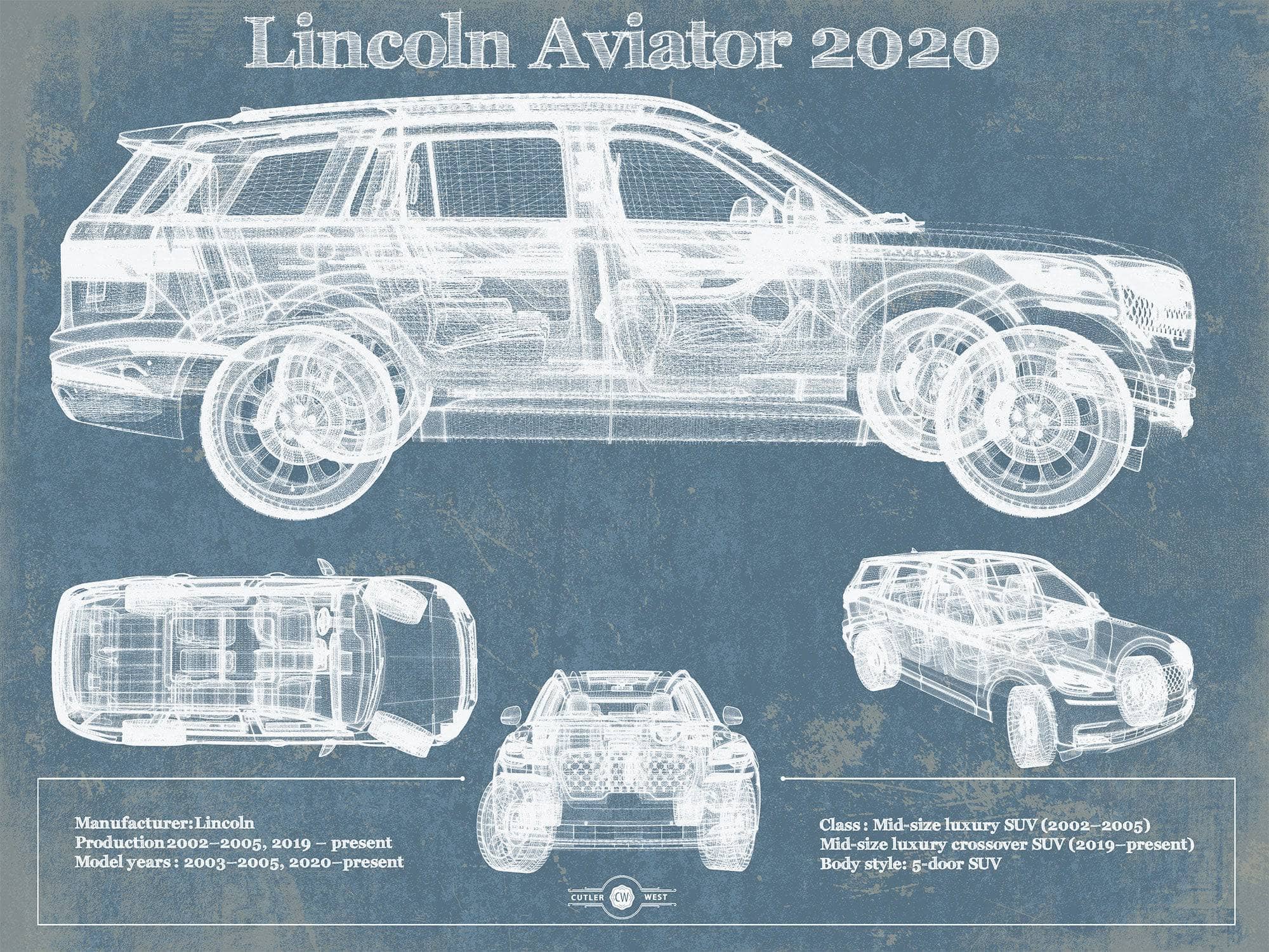 Cutler West Lincoln Aviator 2020 Vintage Blueprint Print