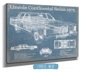 Cutler West Lincoln Continental Sedan 1975 Vintage Blueprint Auto Print