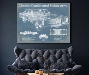 Cutler West Lincoln Continental Sedan 1975 Vintage Blueprint Auto Print