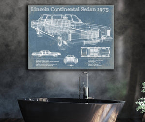 Cutler West Lincoln Continental Sedan 1975 Vintage Blueprint Auto Print