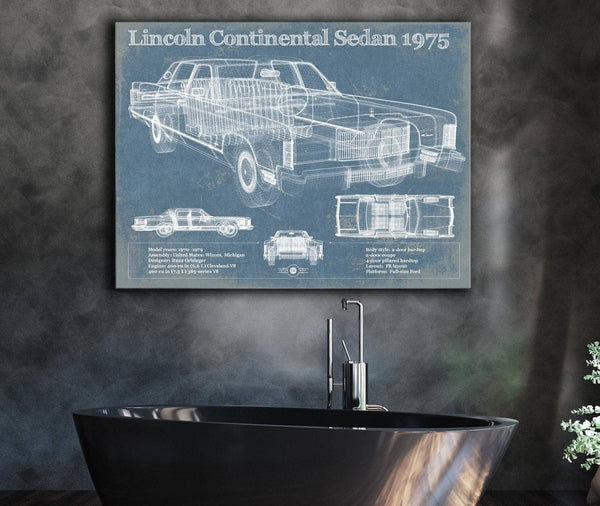 Cutler West Lincoln Continental Sedan 1975 Vintage Blueprint Auto Print