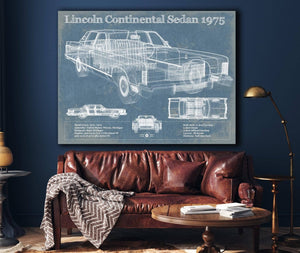 Cutler West Lincoln Continental Sedan 1975 Vintage Blueprint Auto Print