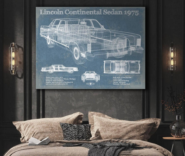 Cutler West Lincoln Continental Sedan 1975 Vintage Blueprint Auto Print