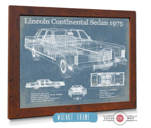 Cutler West Lincoln Continental Sedan 1975 Vintage Blueprint Auto Print