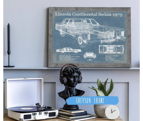 Cutler West Lincoln Continental Sedan 1975 Vintage Blueprint Auto Print