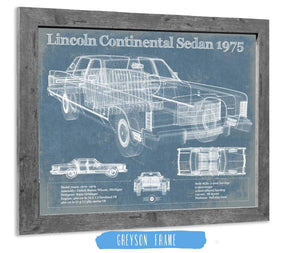 14" x 11" / Greyson Frame Cutler West Lincoln Continental Sedan 1975 Vintage Blueprint Auto Print