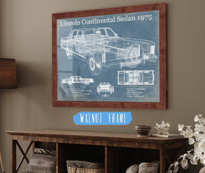 20" x 16" / Walnut Frame Cutler West Lincoln Continental Sedan 1975 Vintage Blueprint Auto Print