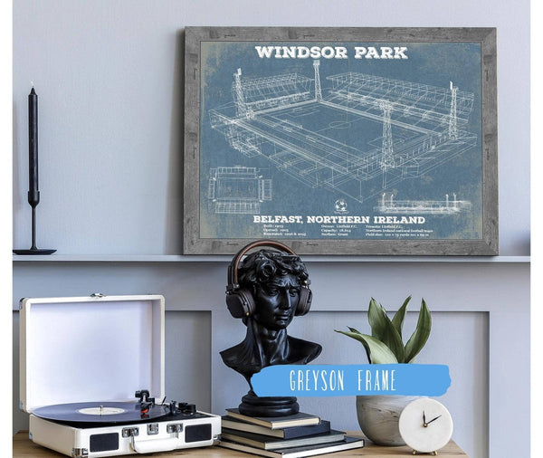 14" x 11" / Greyson Frame Cutler West Linfield F.C. - Vintage Windsor Park North Ireland Soccer Print