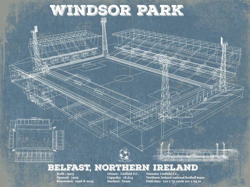 14" x 11" / Unframed Cutler West Linfield F.C. - Vintage Windsor Park North Ireland Soccer Print