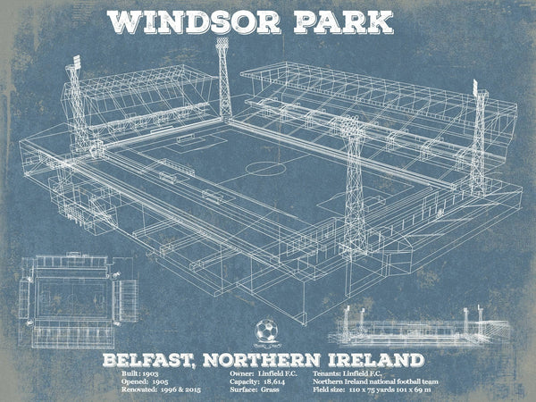 14" x 11" / Unframed Cutler West Linfield F.C. - Vintage Windsor Park North Ireland Soccer Print