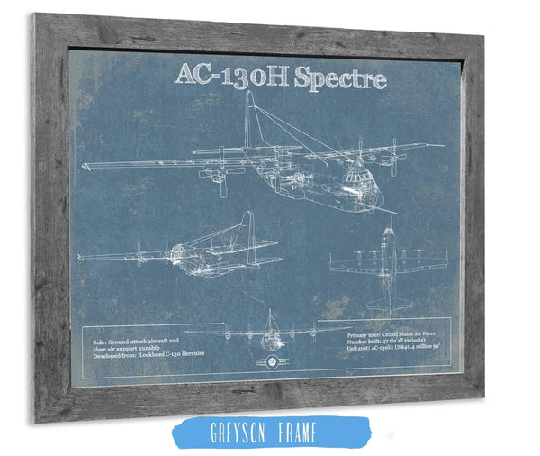 14" x 11" / Greyson Frame Cutler West Lockheed AC-130H Spectre Vintage Aviation Blueprint Military Print