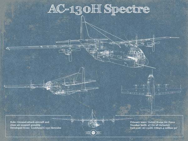 20" x 16" / Unframed Cutler West Lockheed AC-130H Spectre Vintage Aviation Blueprint Military Print