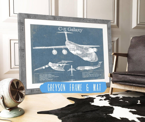 14" x 11" / Greyson Frame & Mat Cutler West Lockheed C-5 Galaxy Vintage Aviation Blueprint Military Print