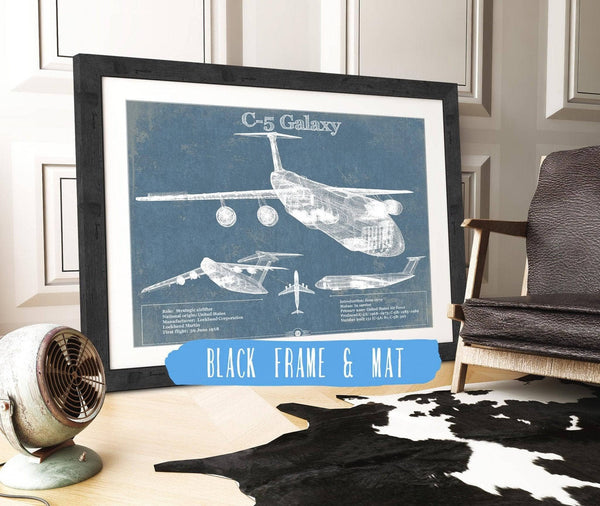 20" x 16" / Black Frame & Mat Cutler West Lockheed C-5 Galaxy Vintage Aviation Blueprint Military Print