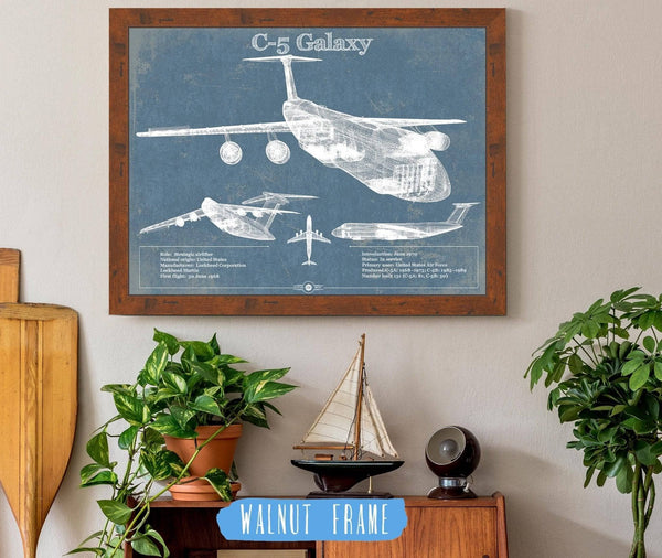 20" x 16" / Walnut Frame Cutler West Lockheed C-5 Galaxy Vintage Aviation Blueprint Military Print