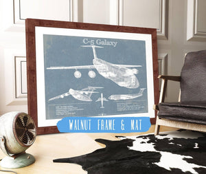 20" x 16" / Walnut Frame & Mat Cutler West Lockheed C-5 Galaxy Vintage Aviation Blueprint Military Print