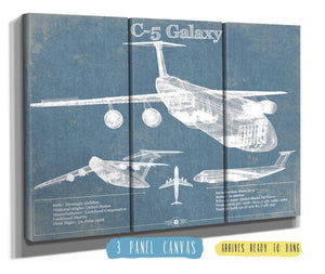 36" x 24" / 3 Panel Canvas Wrap Cutler West Lockheed C-5 Galaxy Vintage Aviation Blueprint Military Print