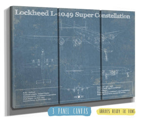 36" x 24" / 3 Panel Canvas Wrap Cutler West Lockheed L-1049 Super Constellation Vintage Blueprint Airplane Print