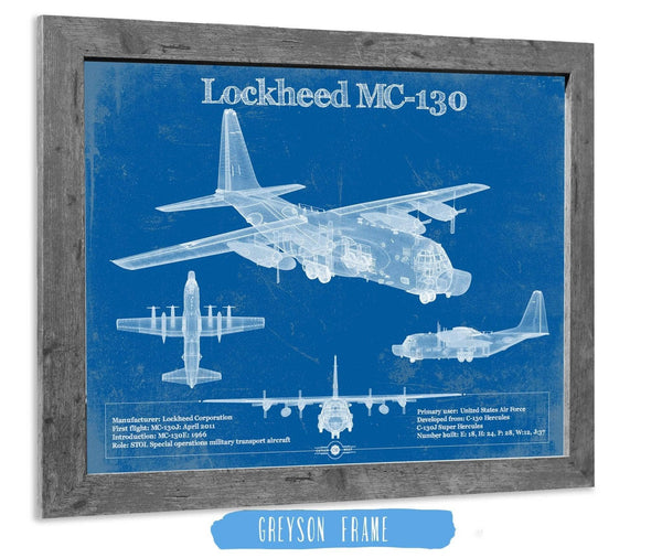 14" x 11" / Greyson Frame Cutler West Lockheed MC-130 Vintage Aviation Blueprint Military Print