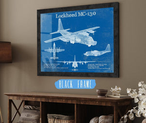 20" x 16" / Black Frame Cutler West Lockheed MC-130 Vintage Aviation Blueprint Military Print