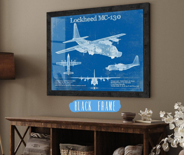 20" x 16" / Black Frame Cutler West Lockheed MC-130 Vintage Aviation Blueprint Military Print