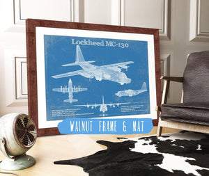 20" x 16" / Walnut Frame & Mat Cutler West Lockheed MC-130 Vintage Aviation Blueprint Military Print