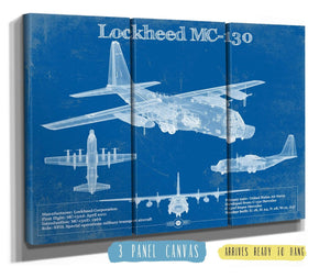 36" x 24" / 3 Panel Canvas Wrap Cutler West Lockheed MC-130 Vintage Aviation Blueprint Military Print