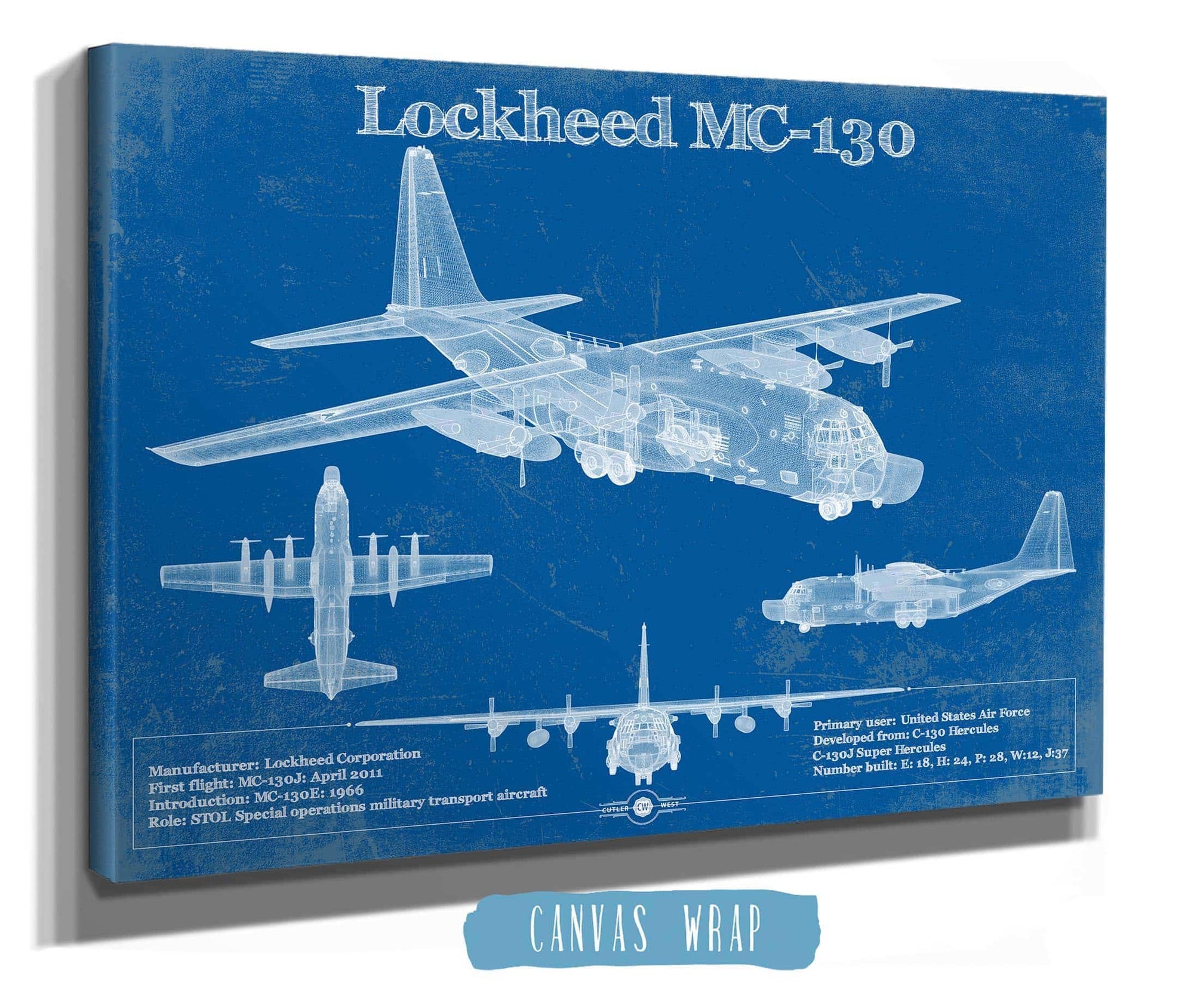 Cutler West Military Aircraft Lockheed MC-130 Vintage Aviation Blueprint Military Print