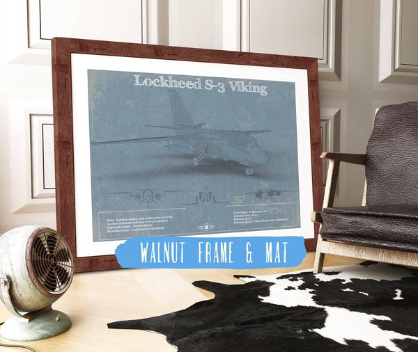 20" x 16" / Walnut Frame & Mat Cutler West Lockheed S-3 Viking Aircraft Patent Blueprint Original Design Wall Art