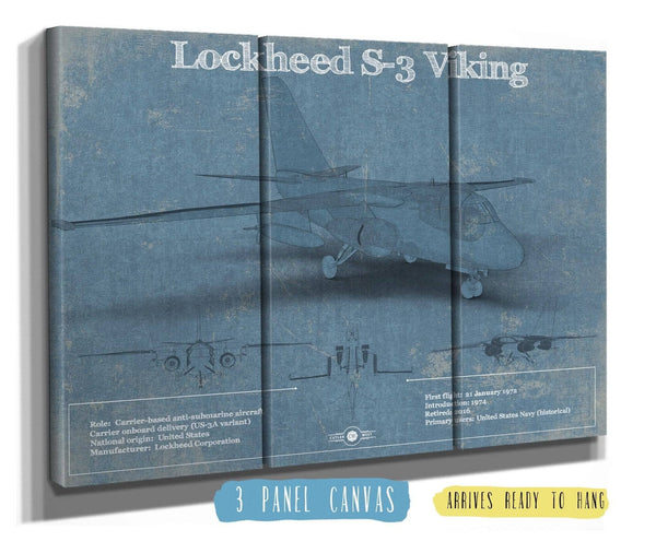 36" x 24" / 3 Panel Canvas Wrap Cutler West Lockheed S-3 Viking Aircraft Patent Blueprint Original Design Wall Art
