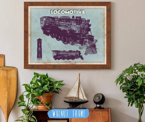 20" x 16" / Walnut Frame Cutler West Locomotive Vintage Train Print