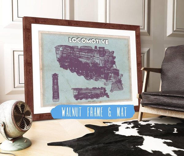 20" x 16" / Walnut Frame & Mat Cutler West Locomotive Vintage Train Print