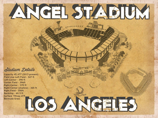 14" x 11" / Unframed Cutler West Los Angeles Angels - Angel Stadium Vintage Seating Chart Baseball Print