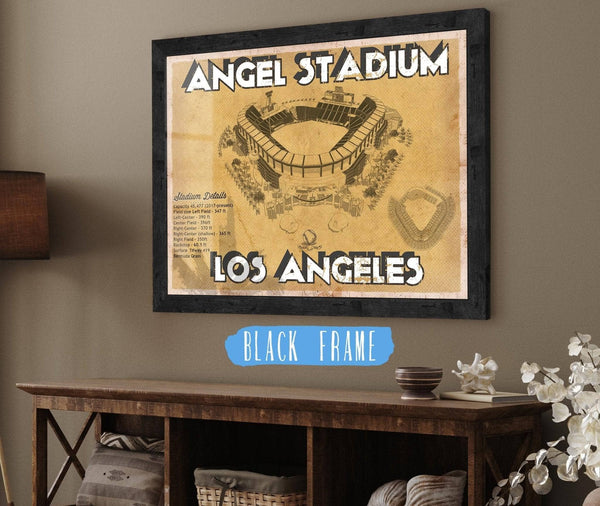 20" x 16" / Black Frame Cutler West Los Angeles Angels - Angel Stadium Vintage Seating Chart Baseball Print