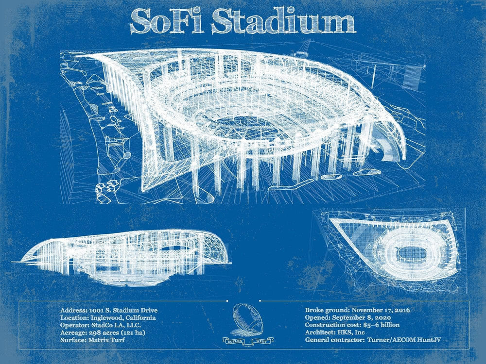 14" x 11" / Stretched Canvas Wrap Cutler West Los Angeles Chargers - SoFi Stadium Vintage Football Print
