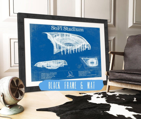 20" x 16" / Black Frame & Mat Cutler West Los Angeles Chargers - SoFi Stadium Vintage Football Print