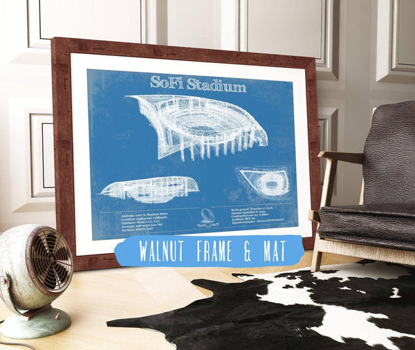 20" x 16" / Walnut Frame & Mat Cutler West Los Angeles Chargers - SoFi Stadium Vintage Football Print