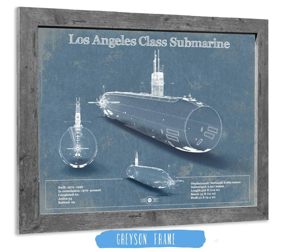 14" x 11" / Greyson Frame Cutler West Los Angeles-class submarine Blueprint Patent Original Art
