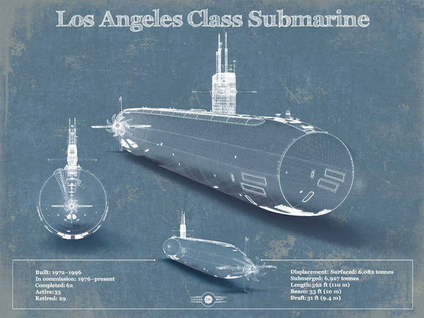 14" x 11" / Unframed Cutler West Los Angeles-class submarine Blueprint Patent Original Art