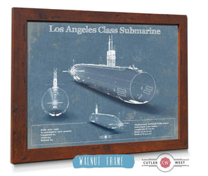 20" x 16" / Walnut Frame & Mat Cutler West Los Angeles-class submarine Blueprint Patent Original Art