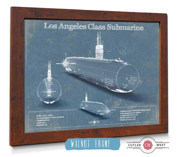 20" x 16" / Walnut Frame & Mat Cutler West Los Angeles-class submarine Blueprint Patent Original Art