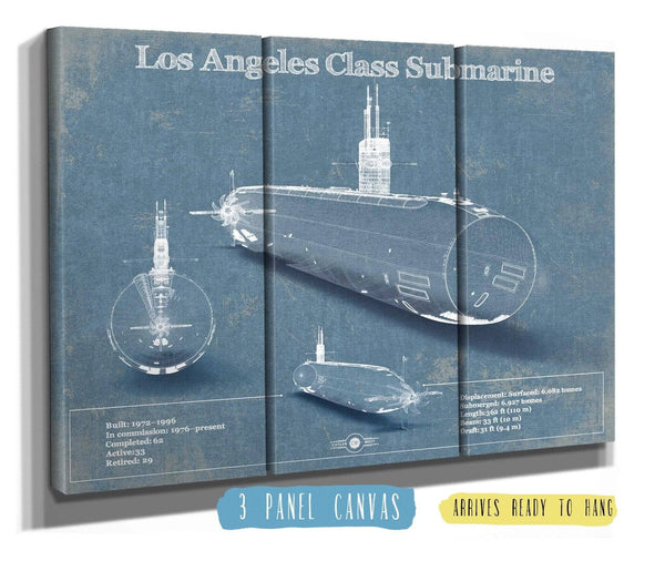 36" x 24" / 3 Panel Canvas Wrap Cutler West Los Angeles-class submarine Blueprint Patent Original Art