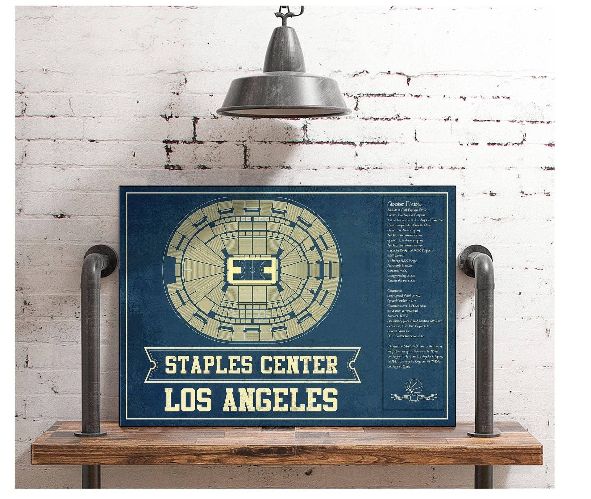 Cutler West Basketball Collection Los Angeles Clippers Staples Center Vintage Basketball Blueprint NBA Print