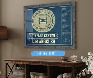 20" x 16" / Black Frame Cutler West Los Angeles Clippers Staples Center Vintage Basketball Blueprint NBA Print