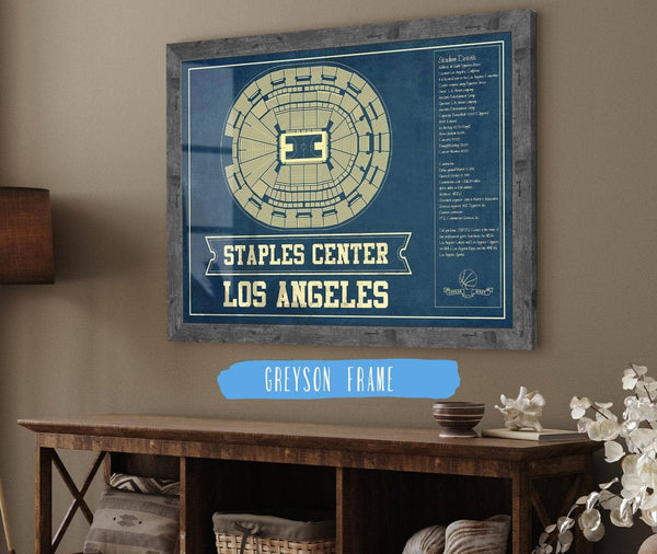 20" x 16" / Black Frame Cutler West Los Angeles Clippers Staples Center Vintage Basketball Blueprint NBA Print