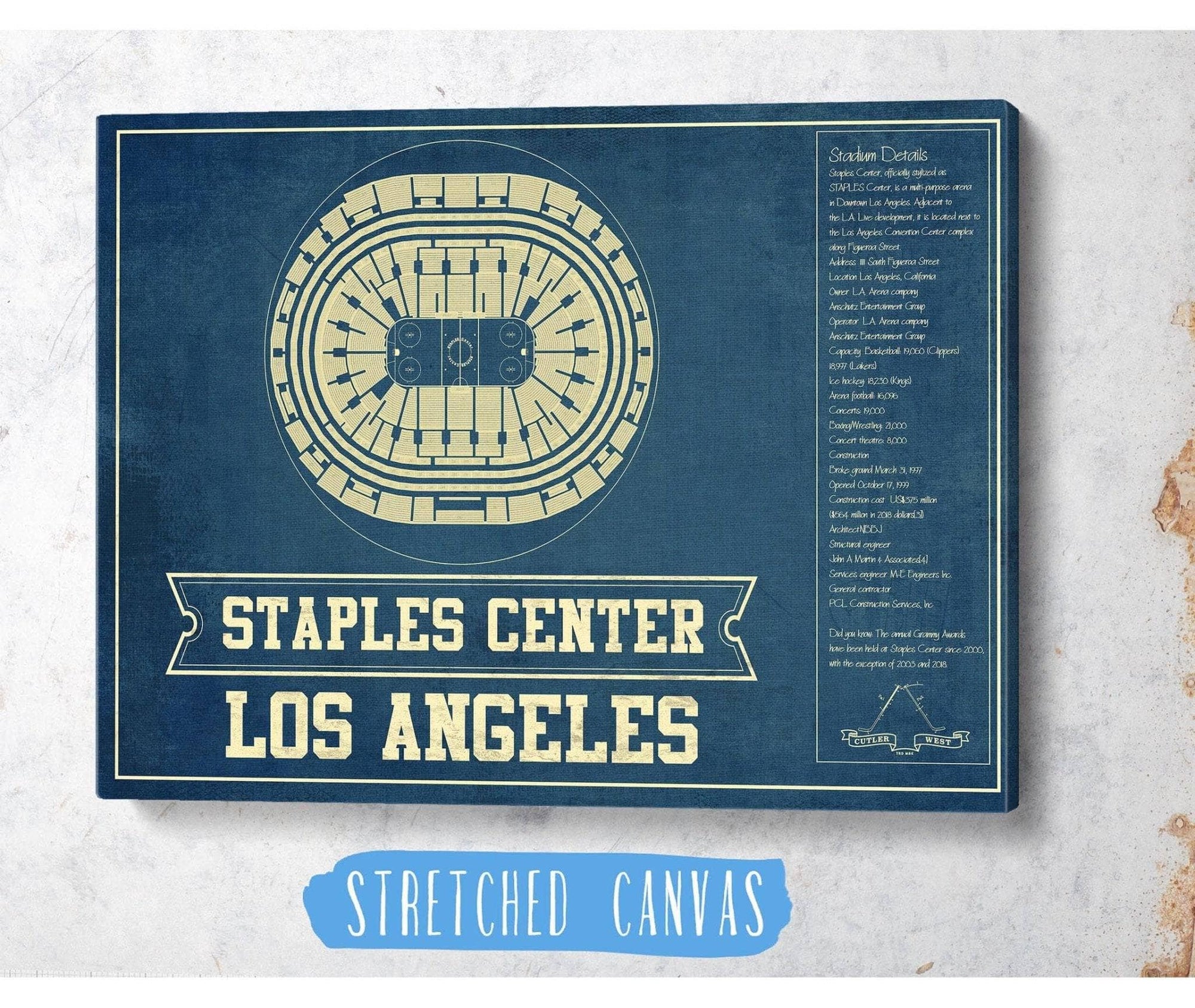 Cutler West Los Angeles Kings - Staples Center (Crypto.com Arena) Vintage Hockey Blueprint NHL Print