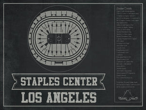 14" x 11" / Unframed Cutler West Los Angeles Kings Team Colors - Staples Center (Crypto.com Arena) Vintage Hockey Blueprint NHL Print