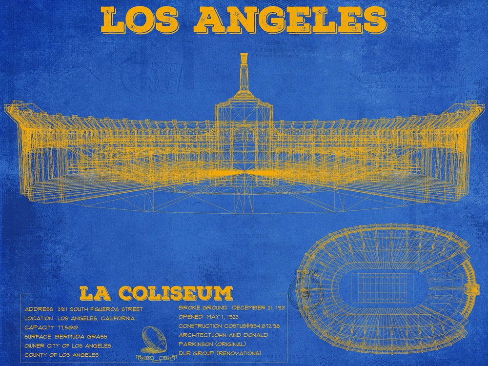 14" x 11" / Stretched Canvas Wrap Cutler West Los Angeles Rams LA Coliseum Seating Chart - Vintage Football Print