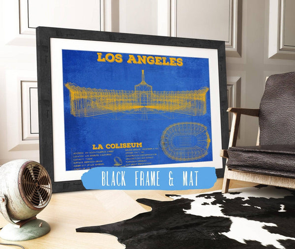 20" x 16" / Black Frame & Mat Cutler West Los Angeles Rams LA Coliseum Seating Chart - Vintage Football Print